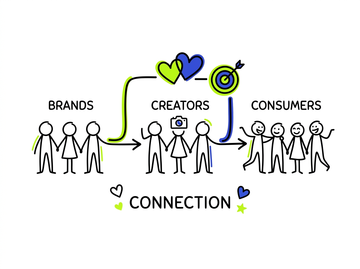 Minimalist line art of Brand, Creator and Consumer connection